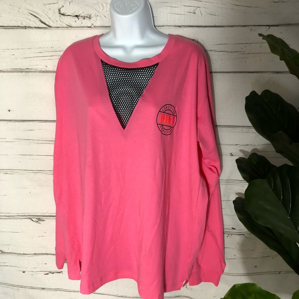 Victoria’s Secret pink mesh Tee. Long sleeves  L